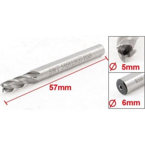 Straight Shank 4 Flute End Mill Milling Cutter 5mm x 6mm x 13mm x 57mm 10 Pcs