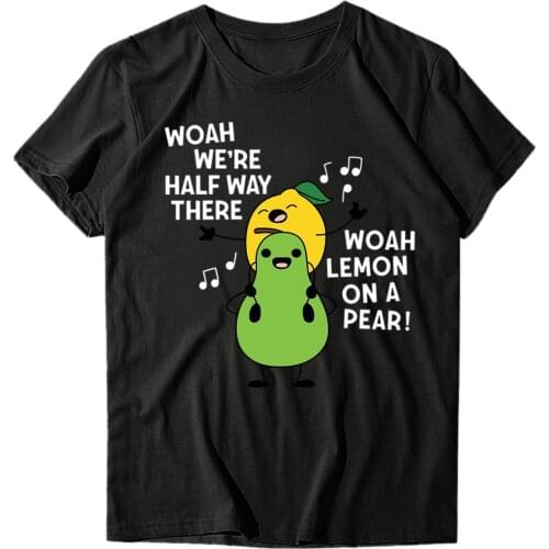Lemon On A Pear Funny Fruits Sing Graphic Tee For Women Short Sleeve Crewneck Cotton Summer T-shirts Tops Female Clothes Top #PY