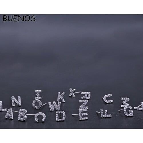 BUENOS Small A-Z Pendientes Letter Crystal Earrings Cute Jewelry aretes de mujer Earrings For Women Girls Christmas Gifts