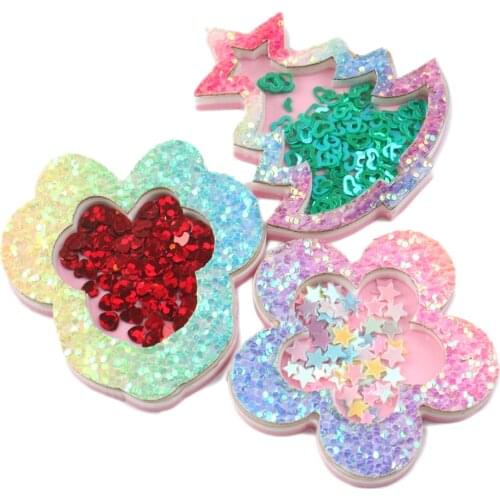Cute Christmas Flash Blinking Shakers Sequins Liquid Quicksand Liquid Acrylic Flatback DIY Hair Bows Decoration Craft