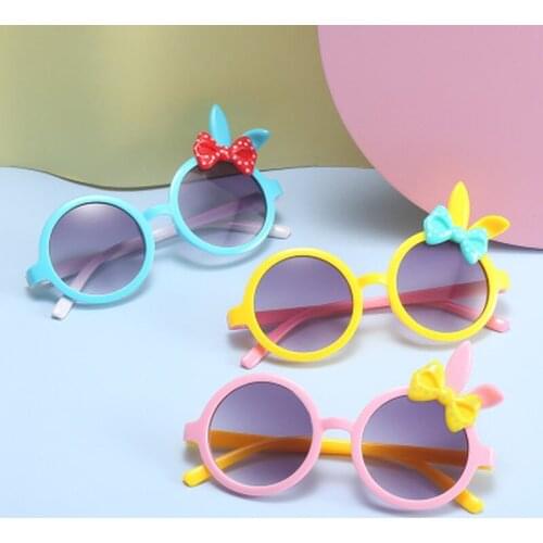 Cute Cartoon Rabbit Bow-knot Sunglasses For Girls Kids Sun Glasses Round Gafas Baby Party Eyewear Anti-Blue Glass Driver Goggles