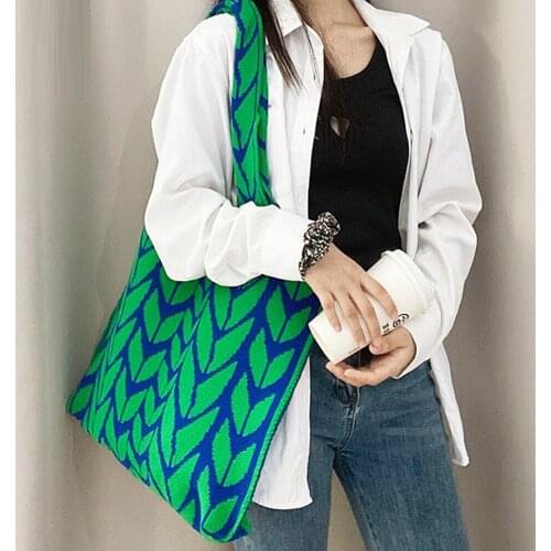 Fashion Wheat Ears Knitting Women Shoulder Bag Brands Crochet Handbag High Quality Big Tote Shopper Bags for Women 2021 Purse