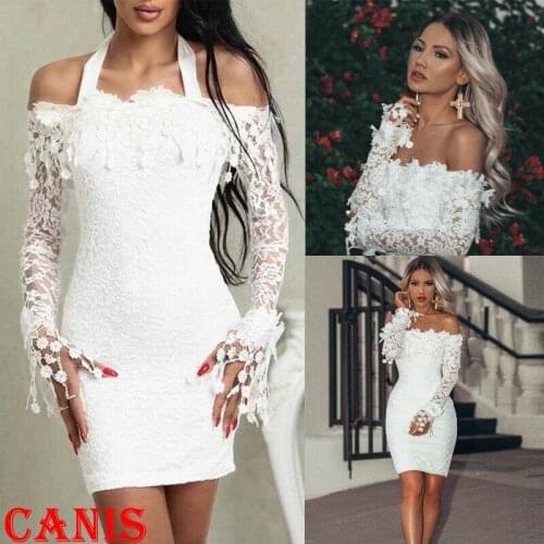 Fashion Womens Sexy Off Shoulder Long Sleeve Chic Dresses Ladies Sexy Solid Bodycon Bridesmaid Every Party DressES