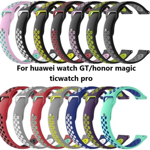Fashion Double Color Silicone Strap Breathable Watch Band for Huawei Watch Gt Wristband for Honor Magic Strap for Ticwatch Pro