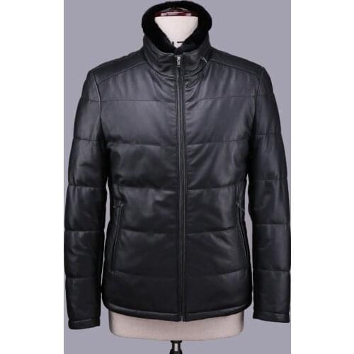 Geniune Leather Jacket Men Sheepskin Leather Duck Down Coats With Natural Rex Rabbit Fur liner Coat 12-H27# MF402