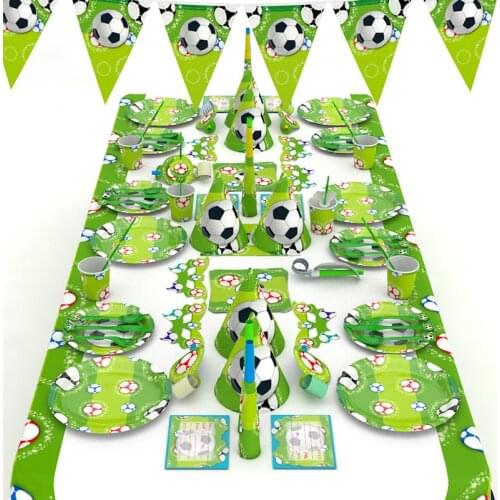 Football Disposable Party Tableware Sets For Kids Birthday Party Decoration Soccer Plate Cup Napkin Knife Spoon Party Supplies