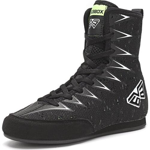 New Black White Mesh Childrens High-top Boxing Shoes Fighting Training Shoes Lightweight Martial Arts Shoes