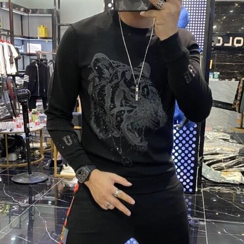 Autumn and winter European and American mens designer fashion tiger hot drilling design new slim sportswear
