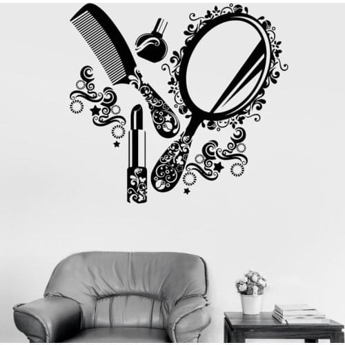 Hair Beauty Salon Window Decal Haircut Make Up Floral Decor Retro Pattern Vinyl Sticker Wall Decoration Murals E321