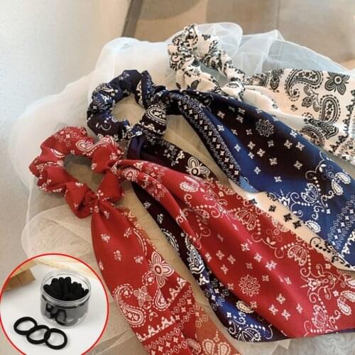 The New Silk Scarf Waist Flower Square Scarf Headdress Tie Hair Low Ponytail Braid Retro Print Ladies Personality Hair Band