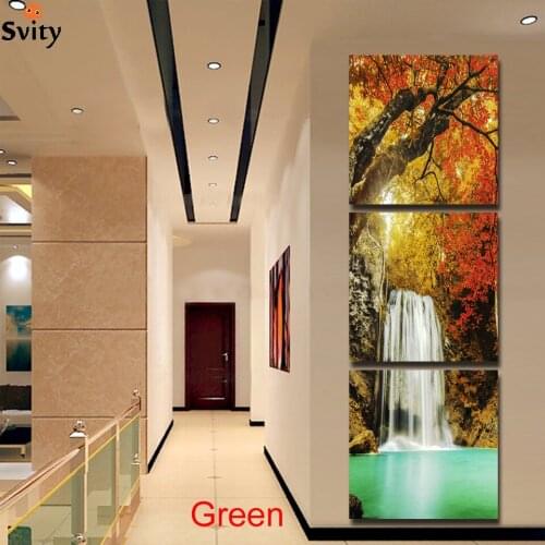 Giveaways wall sticker 3 Panel Modern Waterfull Tree Painting Picture Landscape Painting Canvas Art For Living Room No Frame