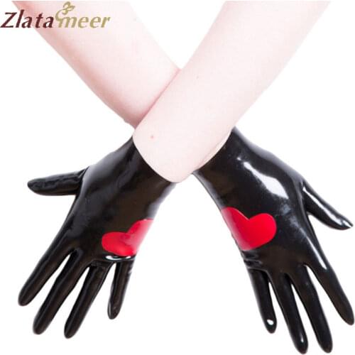 Rubber Latex Gloves Women Windproof Red Heart Pattern Black Rubber Fingered Gloves Customize Service LA057