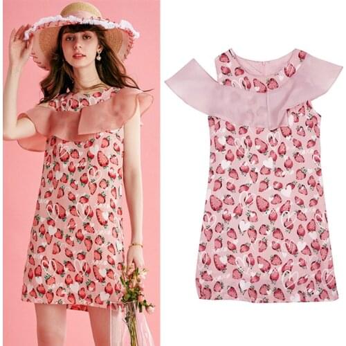 Sweety Cute Dresses women dress Ruffled summer Dress mini dress Sleeveless Fruit Print party short dresses vestidos CC230