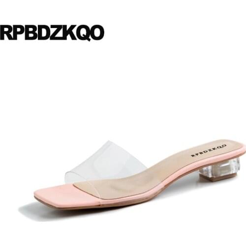 Glass Slipper Perspex Pumps Plastic Fashion Clear Sandals Shoes Slides Low Heel Pvc Women Big Size Transparent Elegant Block