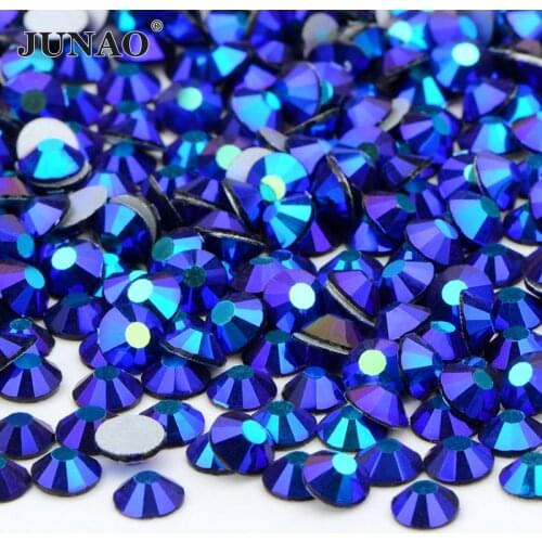 JUNAO Wholesale ss6 ss8 ss10 ss12 ss16 ss20 ss30 Black AB Glass Rhinestones Bulk Flat Back Crystal Diamond for Nails Wedding