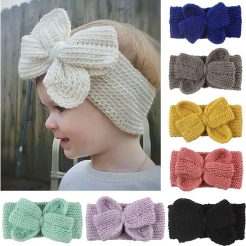 Baby Headband Bow Girls Kids Winter Headbands Newborn Woolen Knitted Hair Bands Infant Wide Turban Elastic Headwrap Ear Warmer