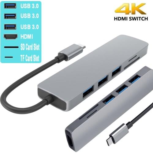 USB 3.1 Type-C Hub To HDMI Adapter 4K Thunderbolt 3 USB C with Hub 3.0 TF SD Reader Slot PD for MacBook Pro/Air Huawei Samsung