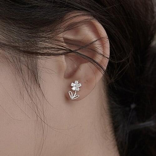 VENTFILLE 925 Sterling Silver Zircon Flower Hollow Tree Leaf Small INS Earrings