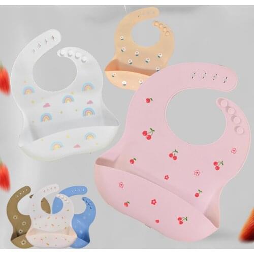 Waterproof Soft Silicone Baby Bibs Cute Solid Color Cartoon Print Kids Girl Boy Adjustable Children Bib Baby Feeding Stuff