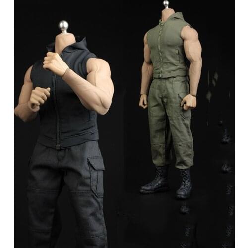 XM004 1/6 Male Soldier Sleeveless Slim-fit Hooded Pants Sweater Set Model for 12 inches Tbleague M34/M35 Muscle Body