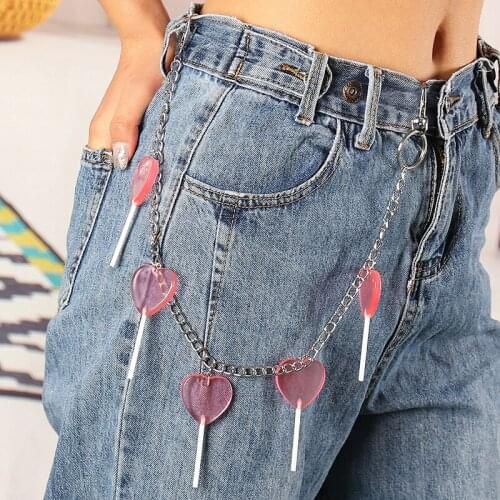 Cartoon Candy Color Lollipop Hearts Belt Waist Chain for Women Creative Jeans Trousers Jewelry Party Gifts Female Bijoux JBC0150
