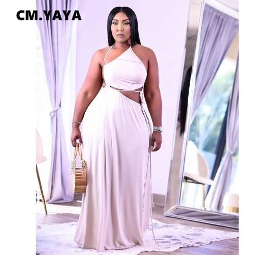 CM.YAYA Women Long Dress Solid Sleeveless Hollow Out Bandage Asymmetrical Loose Maxi Dresses Sexy Fashion Outfit Summer Vestidos