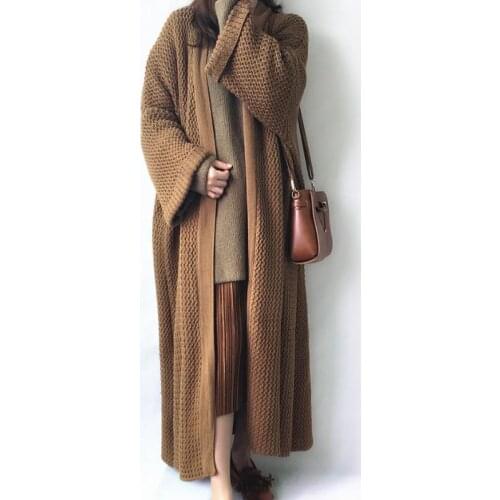 Zoki Autumn Women Long Cardigans Sweater New 2021 Casual Knitted Long Sleeve Oversized Loose Coats Winter Solid Winter Cardigan