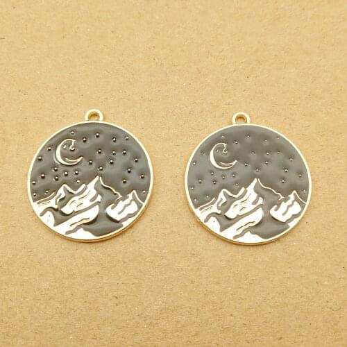 10pcs 23x26mm moon mountain enamel charm for jewelry making cute earring pendant bracelet necklace charms diy design charms