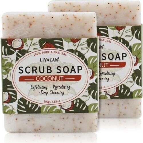 100g Coconut Oil Exfoliating Scrub Soap Skin Whitening Shrink Pores Anti Acne Handmade Rich Foam Body Bath Natural Herbal Soap