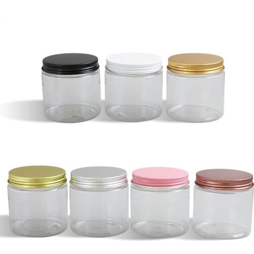 200g Refillable Transparent PET Jars Aluminum Lids 200g Empty Clear Plastic Cosmetic Contaier with seal