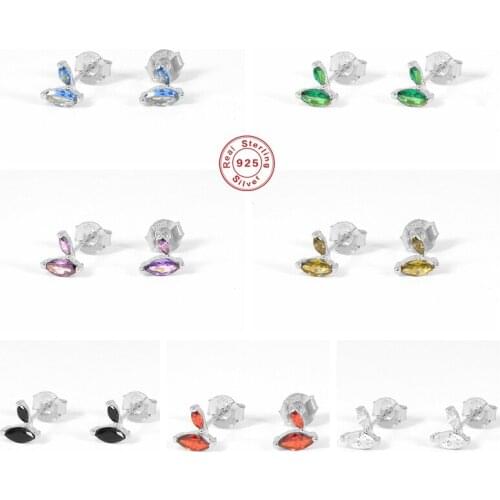 GS 925 Sterling Silver Tiny Oval Zircon CZ Stud Earrings Colorful Purple Champagne Luxury Piercing Ohrringe Pendiente Jewelry