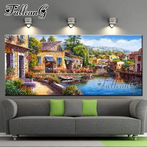 FULLCANG full square/round drill large diy diamond painting country landscape lake mosaic embroidery 5d cross stitch kit FC420