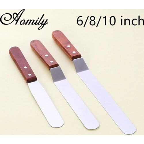 Aomily 6/8/10 Inch Stainless Steel Cake Spatula Butter Cream Icing Wooden Handle Frosting Knife DIY Smoother Kitchen Pastry Tool