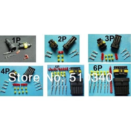 Free Shipping 30 sets 1/2/3/4/5/6 Pin/way HID Car Waterproof Electrical connector kits,6 in 1 sample kits for car boat ect