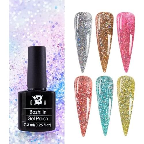 7.3ML Sparkling Glitter Gel Sparkle Gel 6 Colors Platinum Gel Varnish Soak Off UV LED Gel Nail Polish Party Nail Art Tools