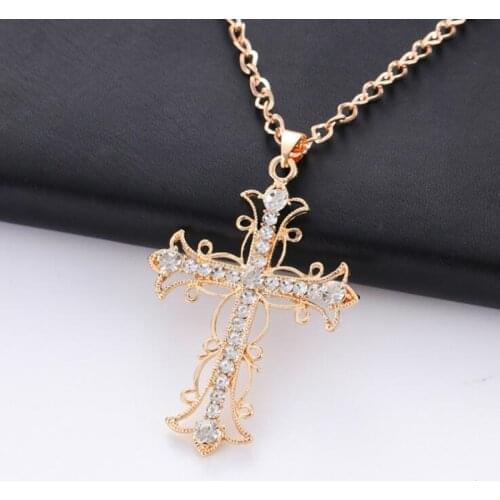 God We Trust Crystal Cross Pendant Necklace Jewelry Gift for Women
