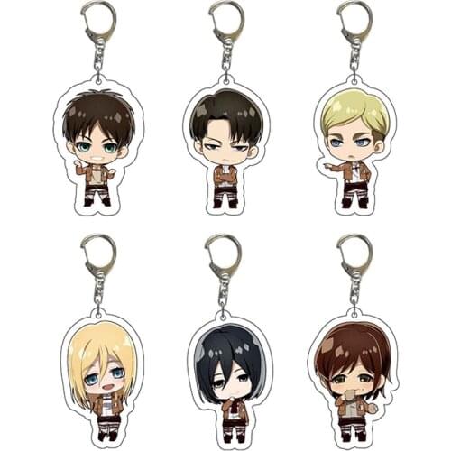 Japan Anime Attack On Titan Keychain Cartoon Q Version Figures Acrylic Key Chain Bag Charm Key Ring Accessories Fans Collection