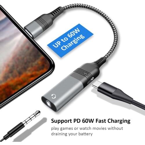 Fast Charging 2 In 1 Usb Type C To 3.5MM Jack Adapter 32bit/384khz Aux Audio Splitter for Samsung S21 Note 20 Ultra Pixel 5 Hot