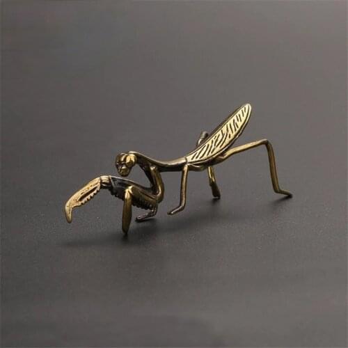 Decoration Craft Accessories Vintage Flowerpot Decor Copper Mantis Miniature Ornament Tea Pet Antique Solid Insect Figurine Desk