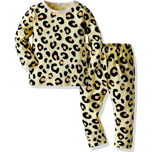 Tem Doger Kids Autumn Pajamas Boys Girls Sleepwears Casual Cotton Children Pyjamas Leopard Soft Child 2Pcs Tops+Pants Clothing