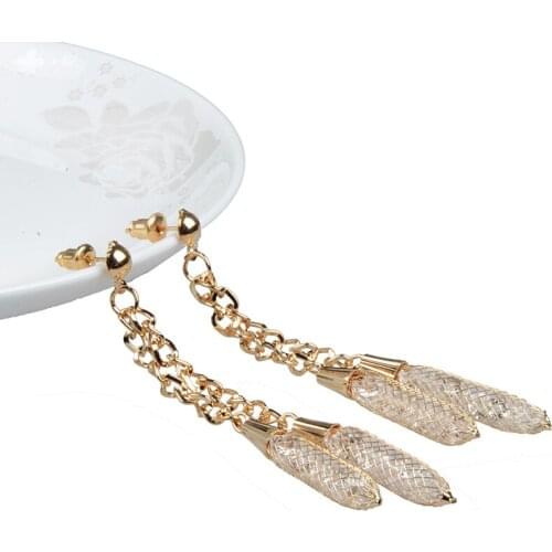 Elegant Circle Wire Crystal Mesh Dangle Long Earrings Jewelry For Women Girlfriend Gift