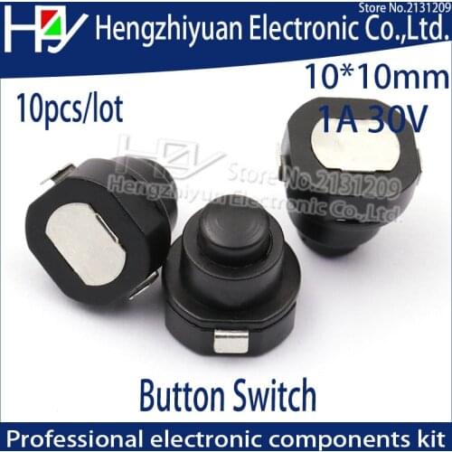 Hzy 10PCS/ lot Flashlight Torch Part Round Push Button Switch Black DC 30V 1A 10mm x 10mm (D*H)