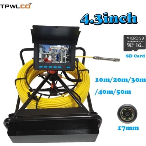 17mm Sewer Inspection Camera With 6pcs LEDS 4.3inch Screen CCTV Pipe Inspection Video Camera With Sun-visor/DVR Recording 10-50m
