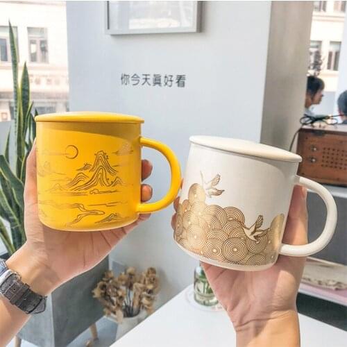 Ceramic Mug Creative style embossed gold ceramic cup Chinese creative high-grade mug business gift cup