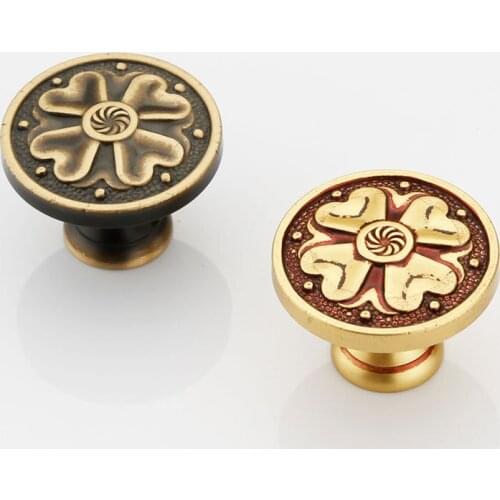 Classical Chinese Shoe Cabinet Furniture Door Handle Antique Pure Copper Drawer Flush Handles Single Hole Gold Door Handles