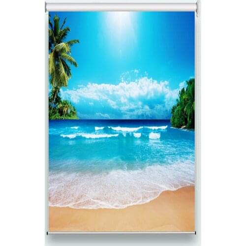 Cool Beach Scenery Curtains 3D Roller Blinds For Window Living Room Bedroom Roller Curtains Shade/Blackout Blinds Drapes