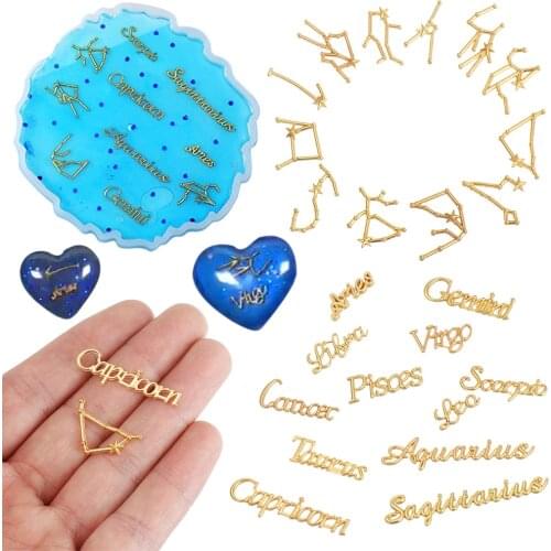 Mini 12 Constellation Alloy Charms Twelve Zodiac Signs Bezel Filling Bracelet Necklace Earrings Crafting Jewelry Accessories DIY
