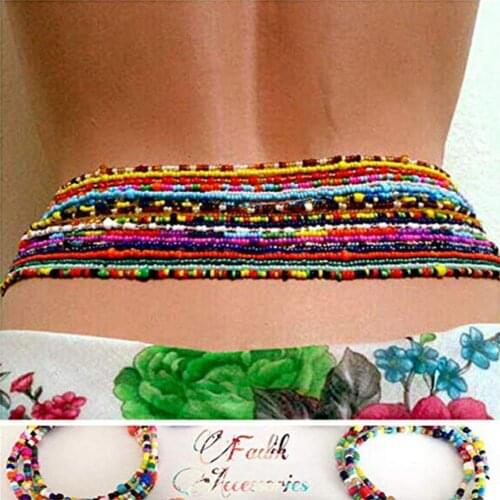 Trendy Contrasting Color Rice Bead Multi-layer Chain 7 Pcs Waist Chains Necklaces Bracelets Anklets 8 Pcs Rings Fashion Jewelry
