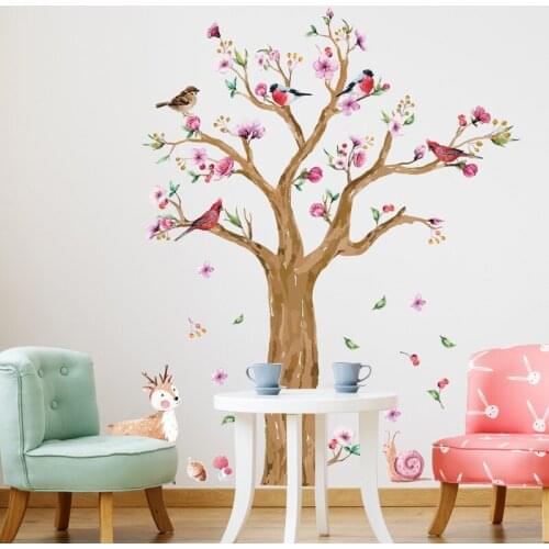 Cartoon animals tree wall sticker for Kids Room Hand Painted Birds Deer mamalook Lovely Flower Wall Decal mamalook
