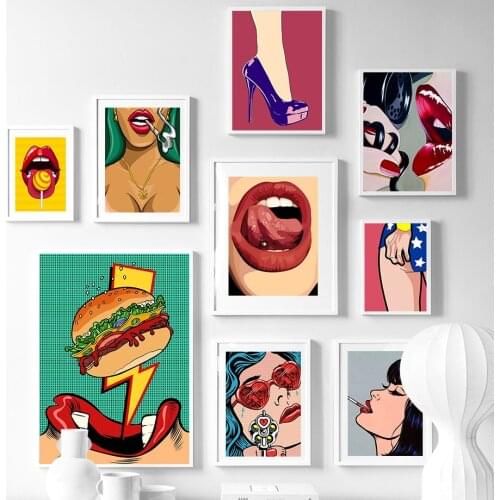 Fashion Red Lips Shoe Sexy Woman Wall Art Canvas Painting Nordic Posters And Prints Wall Pictures For Living Room Home Decor